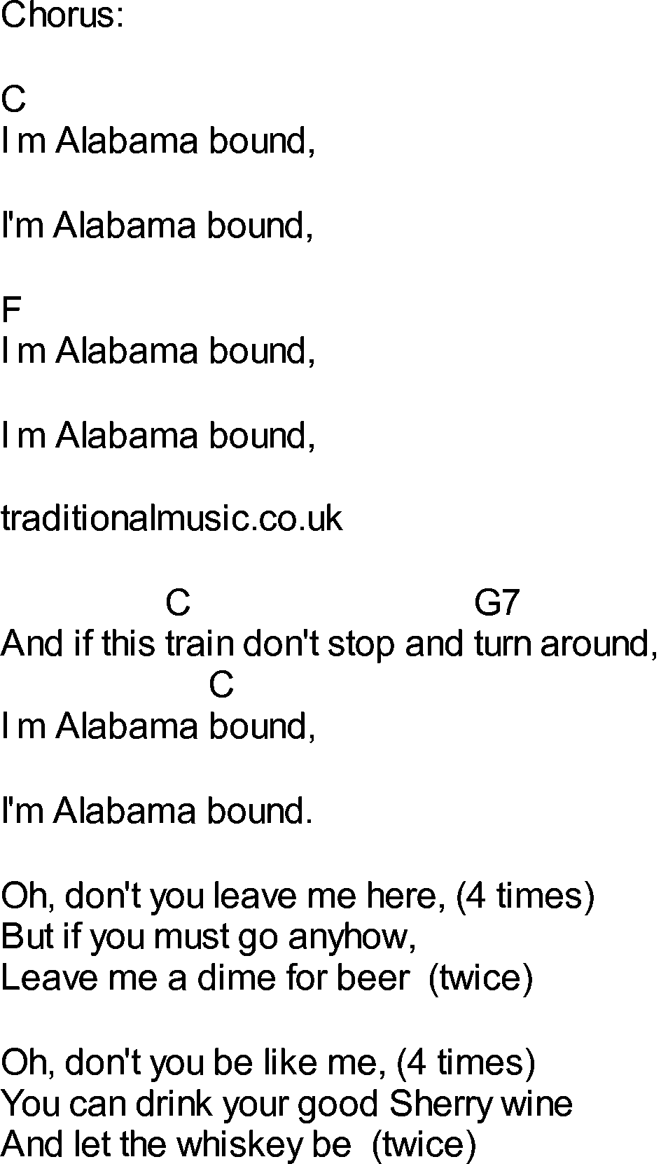 Bluegrass songs with chords - Alabama Bound